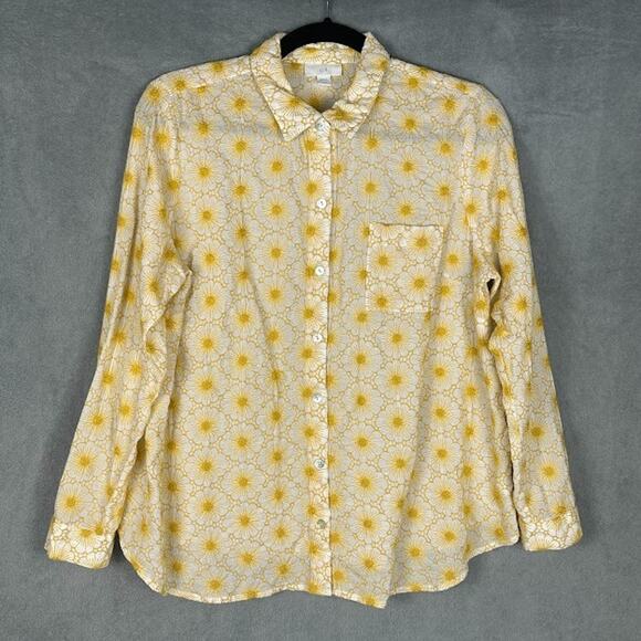 J. Jill Tops - J Jill Top Womens Medium Petite Gold Embroidered Floral Button Down Long Sleeve